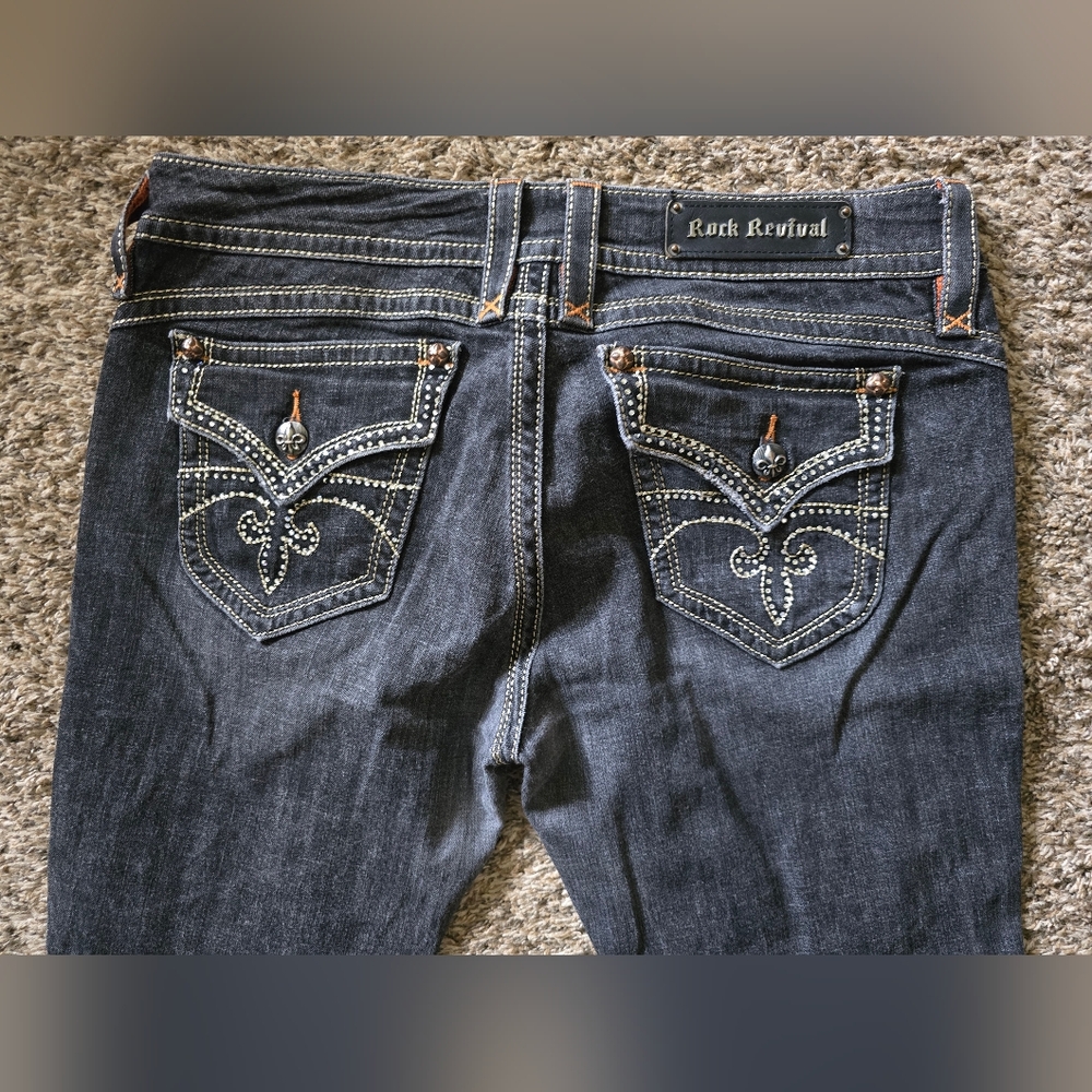 Rock Revival Black/gray Boot Cut Jeans with Embroidered Back And Rhinestones